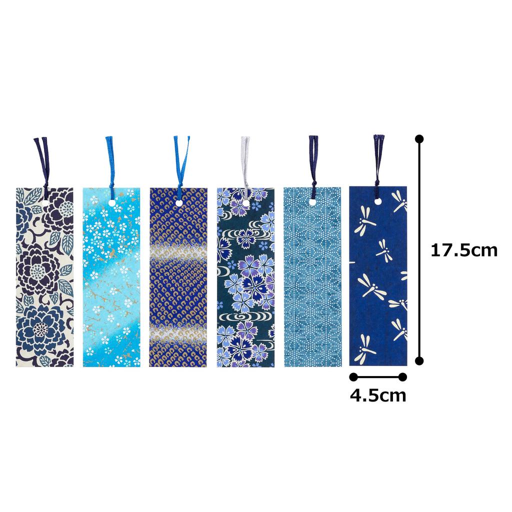 Kawasumi Washi Yuzen Washi Set A Set B Total 12 designs Bookmarks, Blue, (6 designs) + (6 designs),