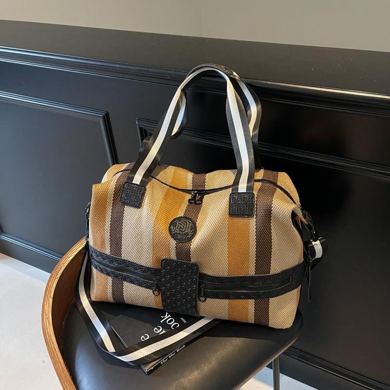 Large capacity striped travel bag, short commute, hand carry, shoulder oblique span fitness bag, simple storage travel bag