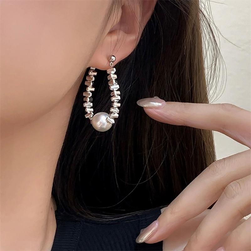 

Серебристые серьги-подвески с неровными имитациями жемчуга и геометрическим дизайном для женщин, корейская модная бижутерия, ювелирные аксессуары