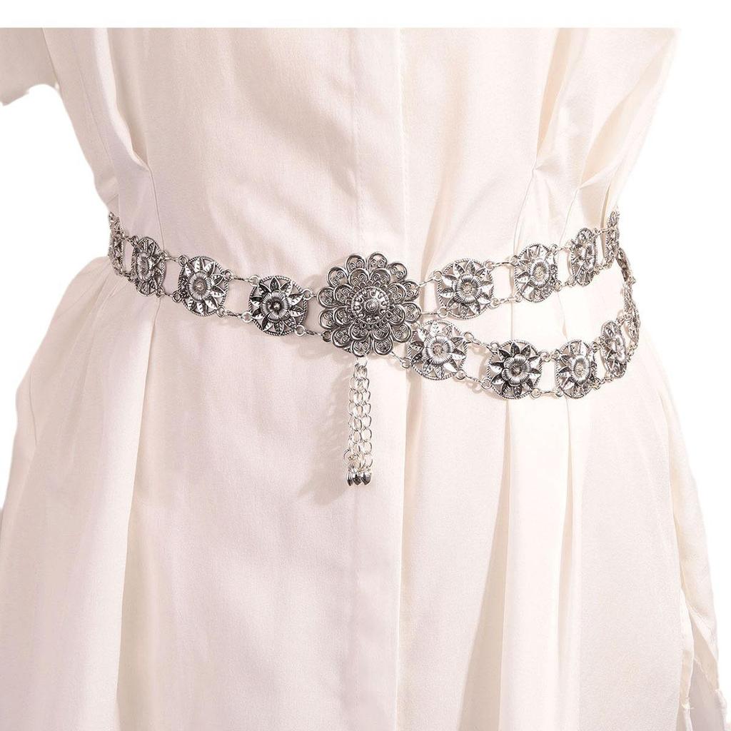 Women's Retro Ethnic Metal Waist Chain Belt for Belly Dance and Dress Decoration