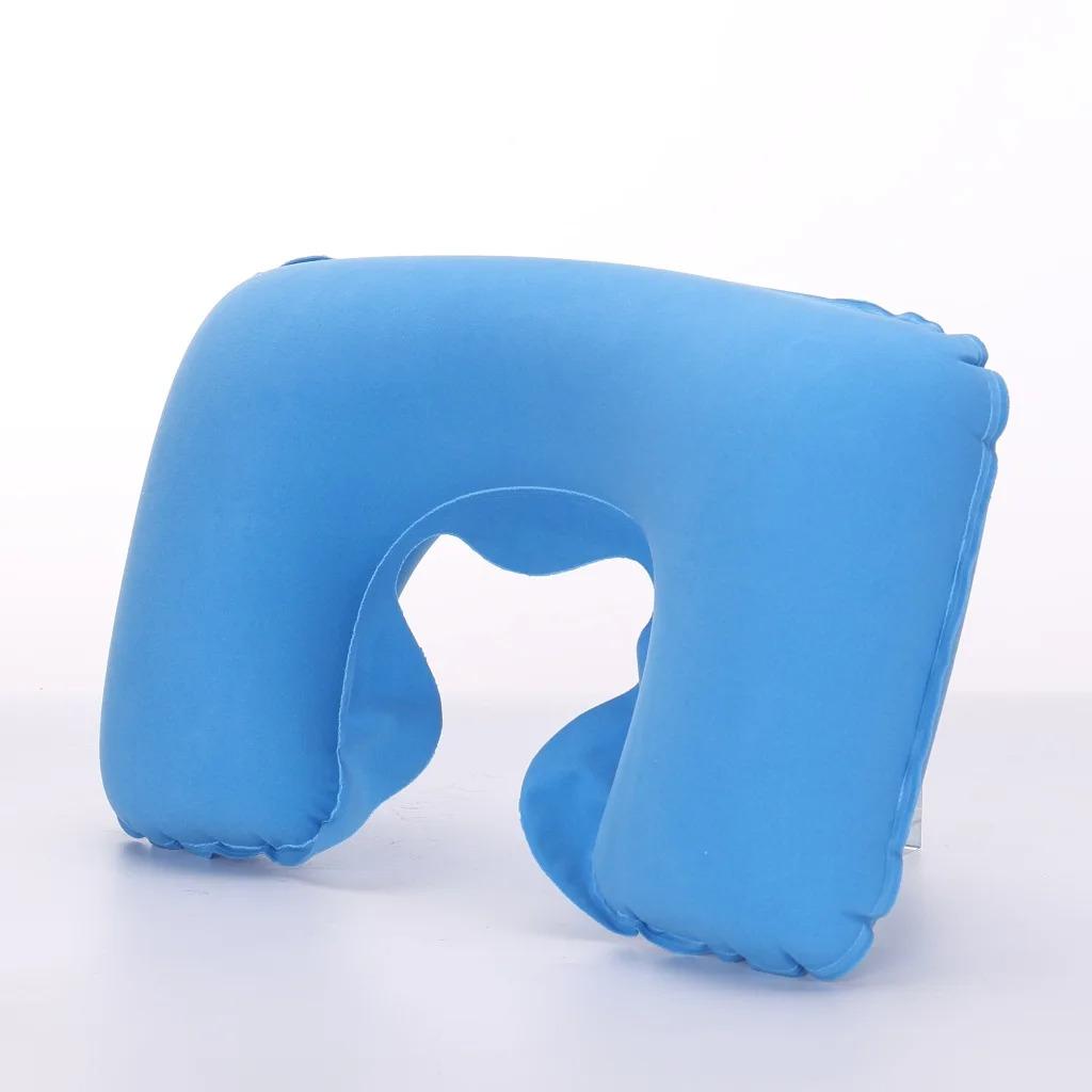 1/4pcs U-shaped Travel Pillow Car Air Flight Office Inflatable Neck Pillow Short Plush Cover PVC Support Headrest