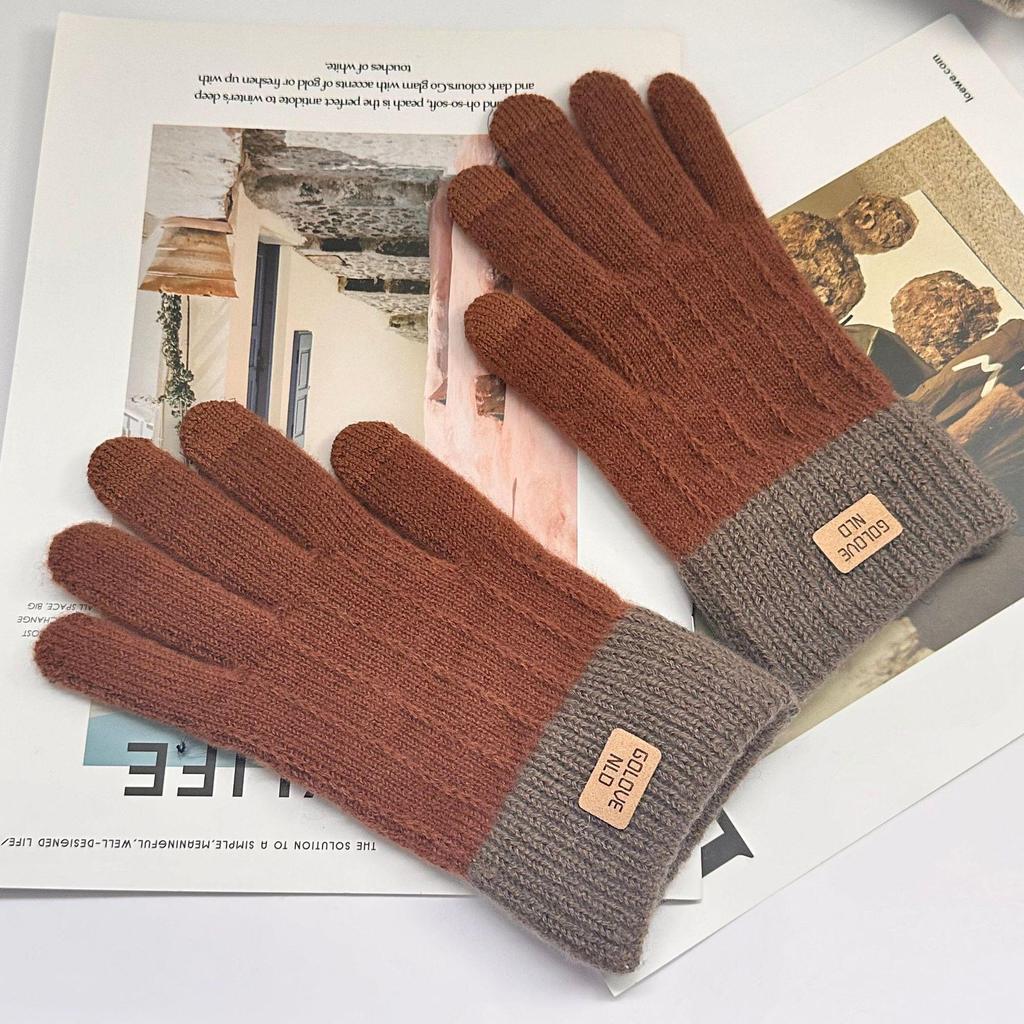 Koreanische winddichte Touchscreen-Winterhandschuhe: Mit Samt gefüttert, gestrickt, Unisex für Studenten, einfarbig.