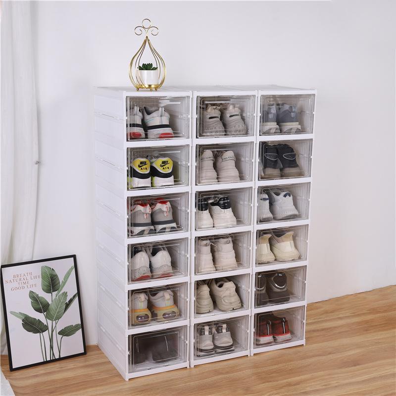 3 Layer Integrated Shoe Storage Boxes Home Organizer Folding Plastic Transparent Storage Shoe Wall Foldable Sneaker Rack Cabinet