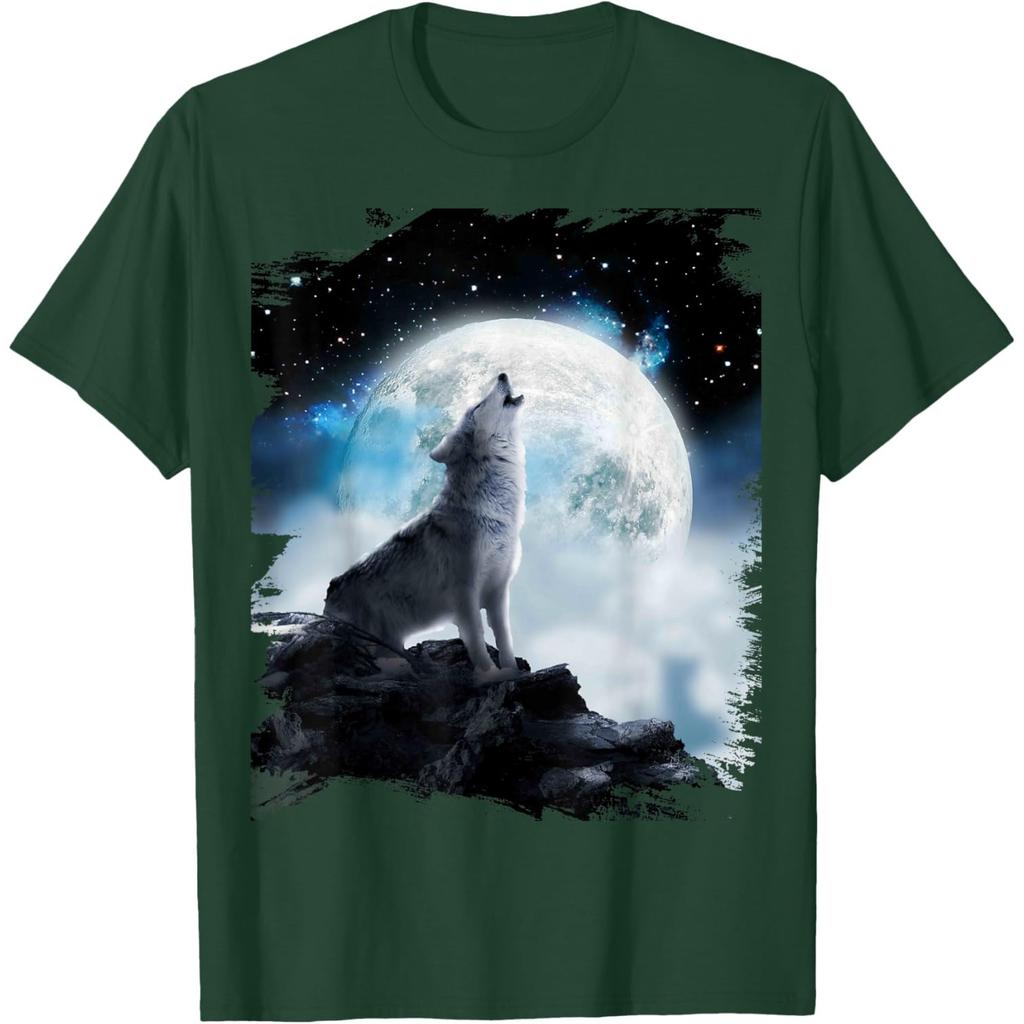 Kosmischer Wolf Heulender Mond Grafik T-Shirt Herren Lässig Rundhals Atmungsaktiv Kurzarm T-Shirt