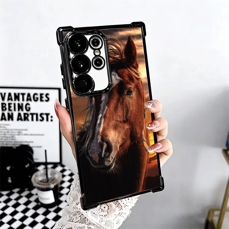 Ferghana Horse Animal Plating Phone Case For Samsung Galaxy S24 S25 FE S26 Edge S23 Ultra S22 S21 Plus S20 Anti-Fall Airabag Cov