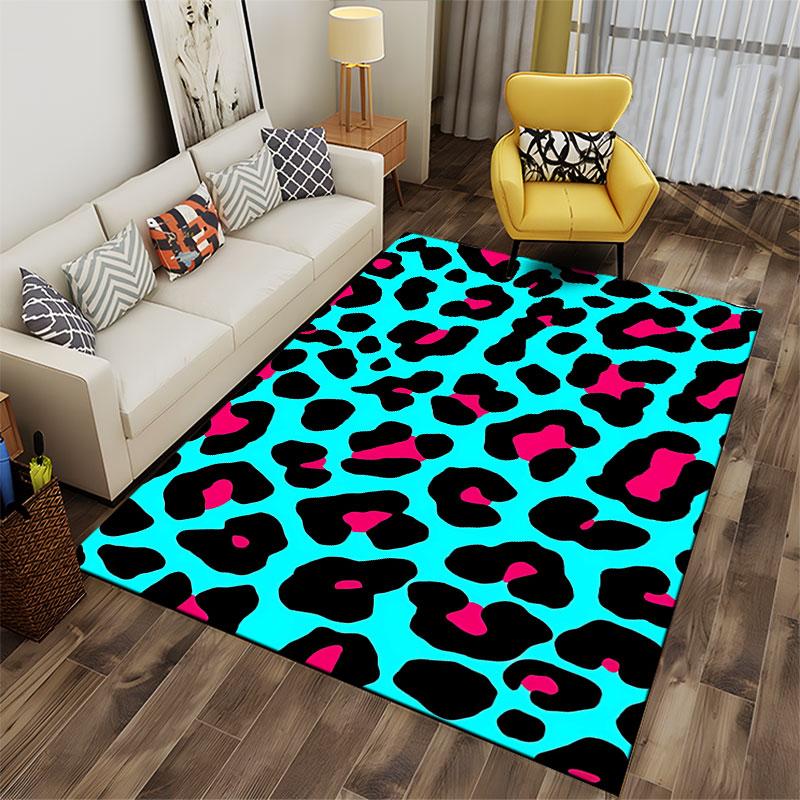 Leopard Print Turquoise Carpet suitable as a non-slip mat for the living room or bedroom sofa