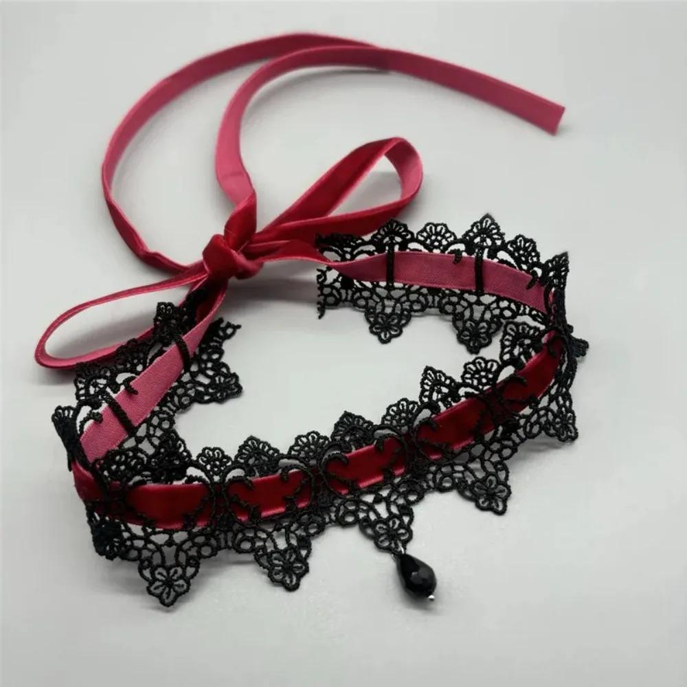 Sexy Lace Bowknot Choker Necklace for Women Gothic Collar Vintage Elegant Black Wired Short Chain Fashion Jewelry
