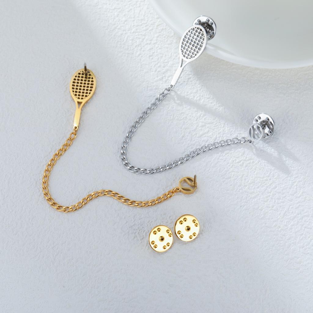 Cazador Stainless Steel Tennis Racket Ball Trendy Lapel Pins Brooch for Women Men Badges Jewelry Tennis Enthusiasm New Gifts