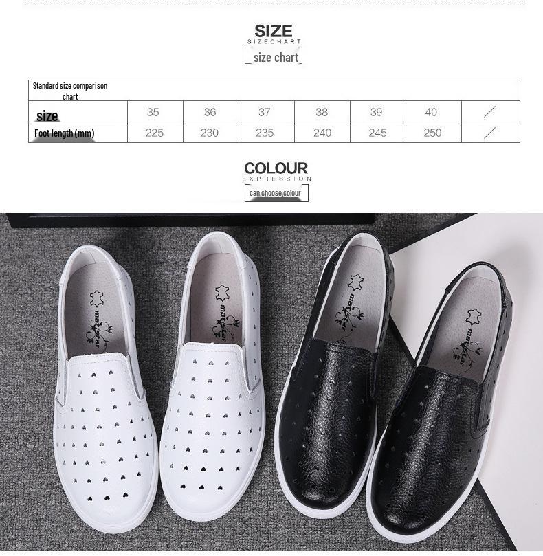 Spring Plus Size Women's Genuine Leather Slip-On White Flats - Casual, Breathable, Korean Style