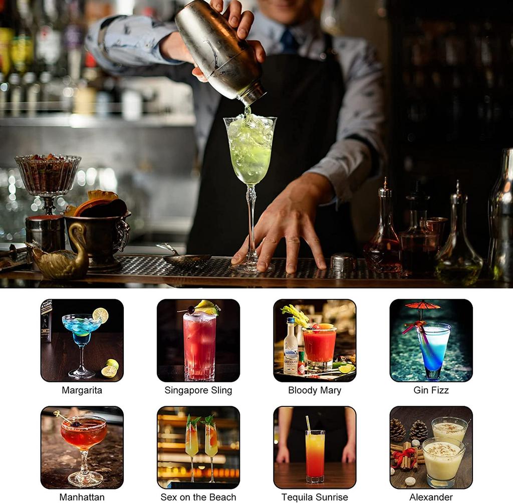 Yoseka Cocktail Shaker 20-Piece Set, 550ml Stainless Steel, Cocktail Set for Bartenders, Beginners, Professionals, and Home Use