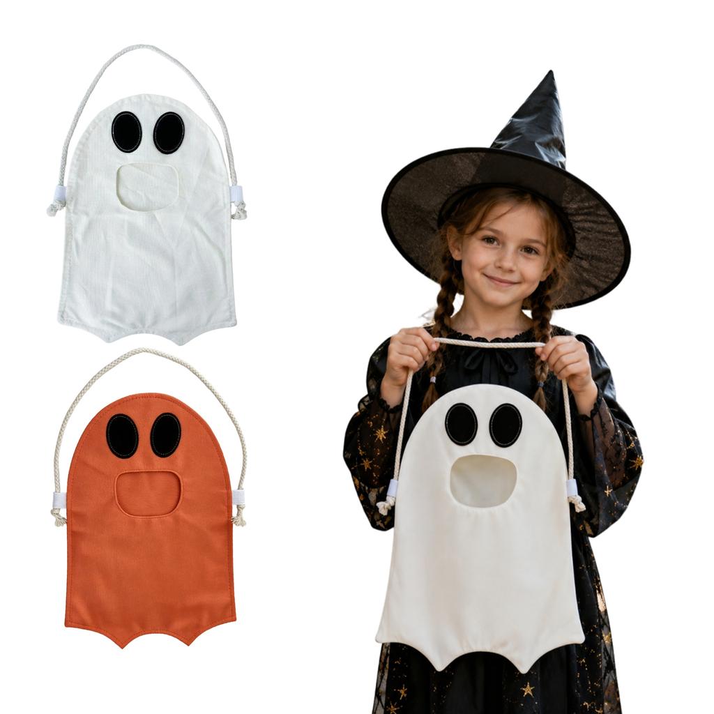 Halloween Ghost Candy Bag Portable Treat Storage Sack with Drawstring Handle Reusable Fabric Gift Holder for Party Favors and Trick or Treat
