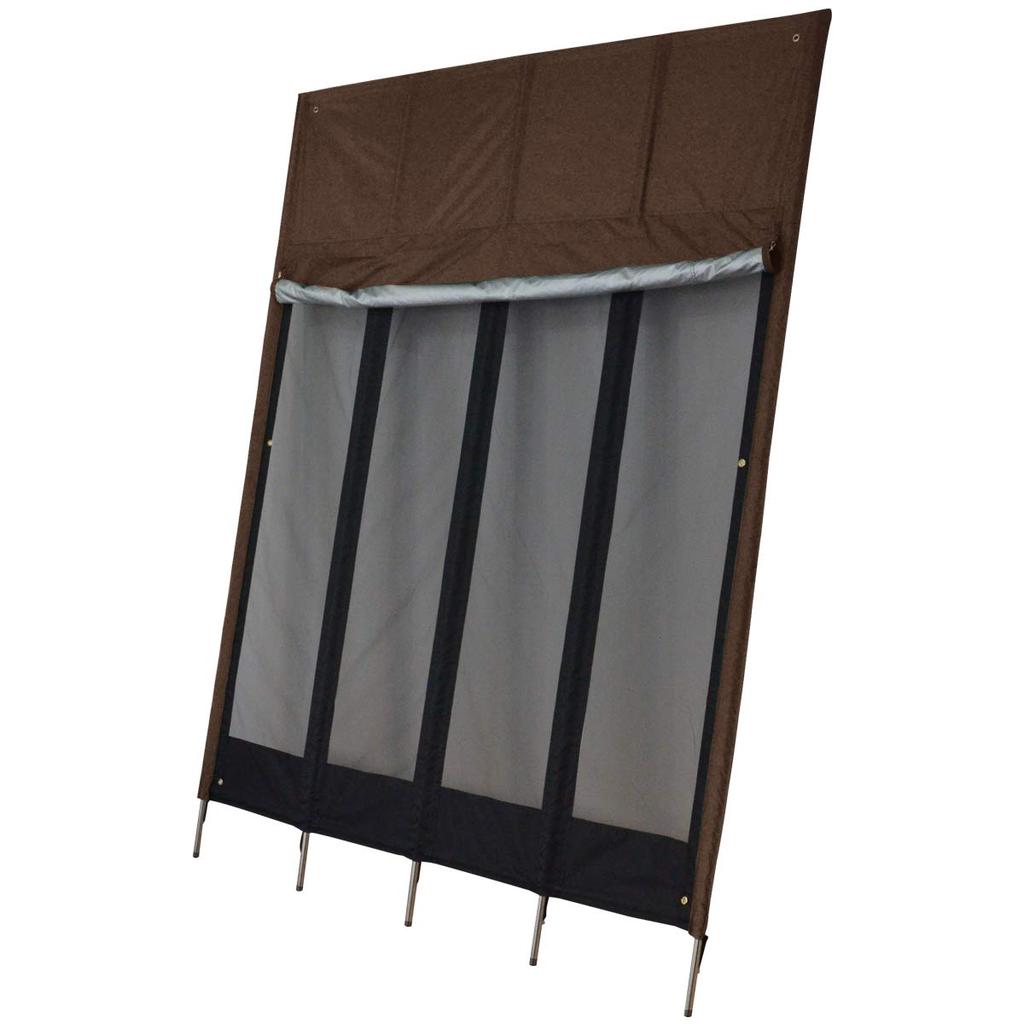 FIELDOOR Quick Sunshade Screen X Stainless Steel Mesh X Zipper Highly Silver Protection 1.8m 2.4m [Brown Roll-Up/2-Tier Curtain] Water-Resistant &