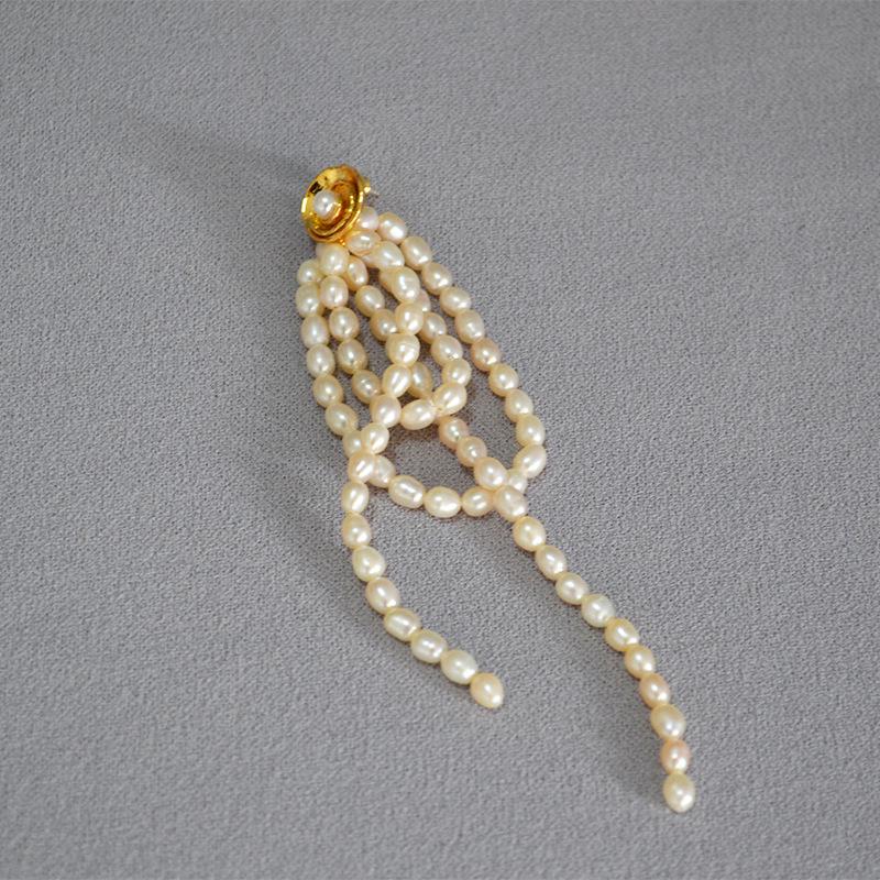 

Французские ретро серьги-кисточки с цветами из речного жемчуга и серебряной иглой 925 пробы