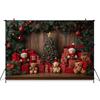 Mocsicka Christmas Photography Background Happy New Year Party Wooden Floor Wall Xmas Tree Bear Gift Decor Family Photo Backdrop