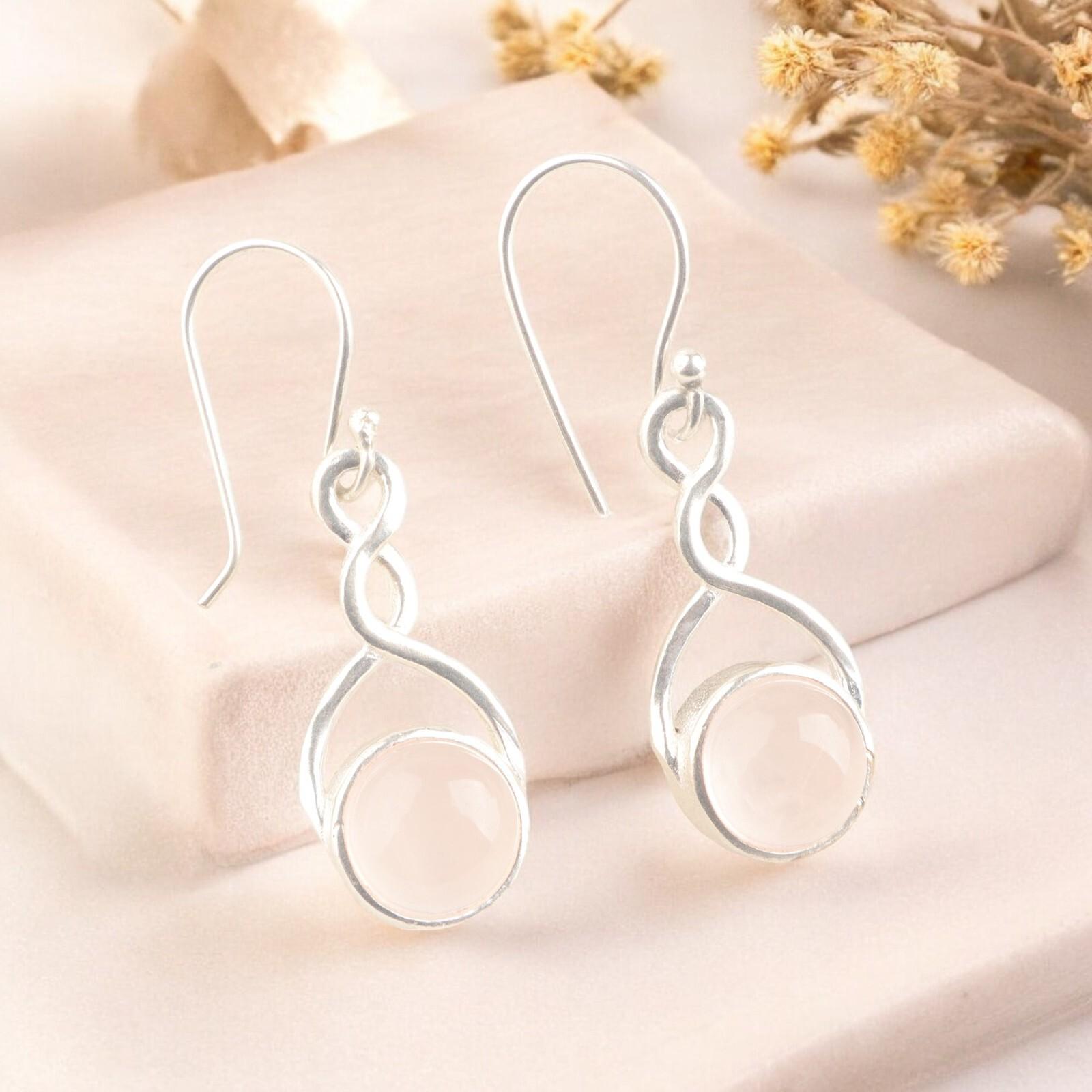 

Genuine Rose Quartz Gemstone 925 Sterling Silver Drop & Dangle Earrings 1.68 CE-15-21