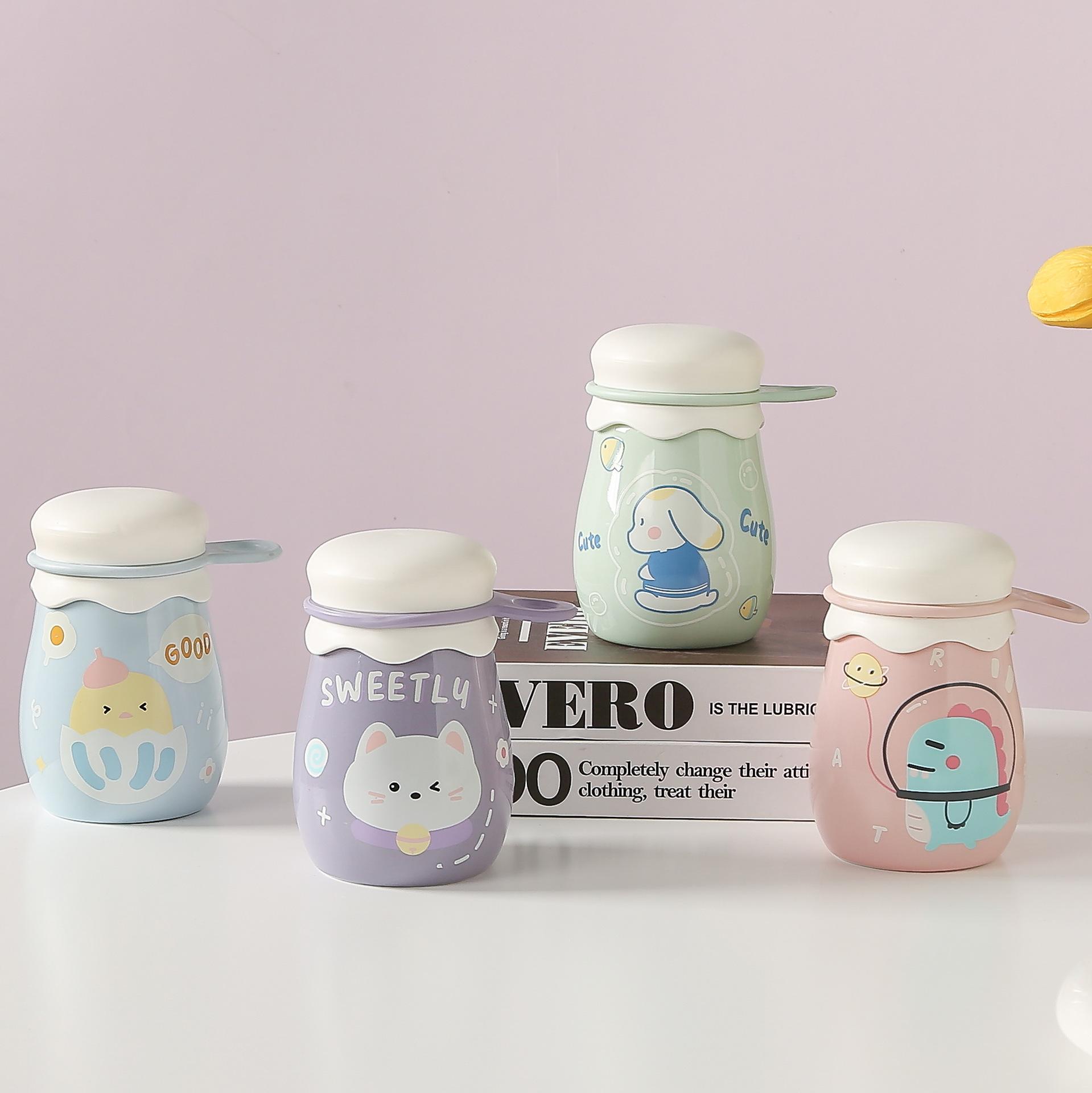 

Сувенирный подарок с крышкой, чашка для пудинга, мультяшная милая офисная керамическая чашка, высокая эстетика, высокая термостойкость, кружка 350ML