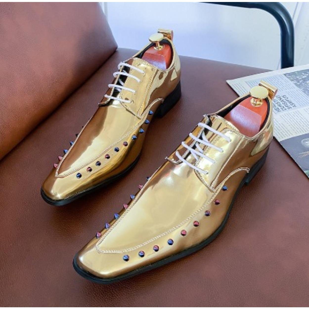 

Золотисто-желтые и синие туфли Челси из кожи очаровательницы, мужские летние, в британском ретро-стиле, дышащие остроносые кожаные туфли, тренд 40 золотой