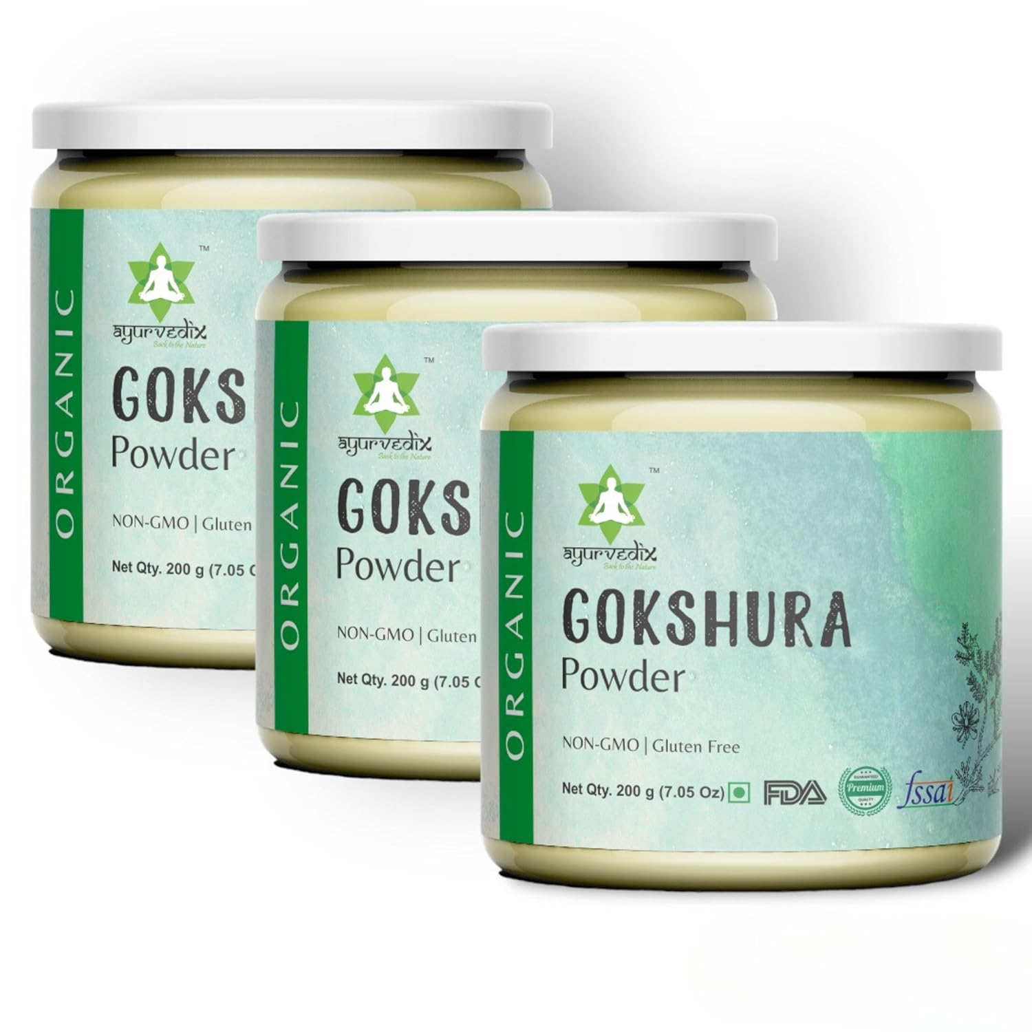 

Ayurvedix Organic Gokshura, Gokhru Powder, Tribulus Terrestris | 200gm 0.4lbs Each Pack Of 3