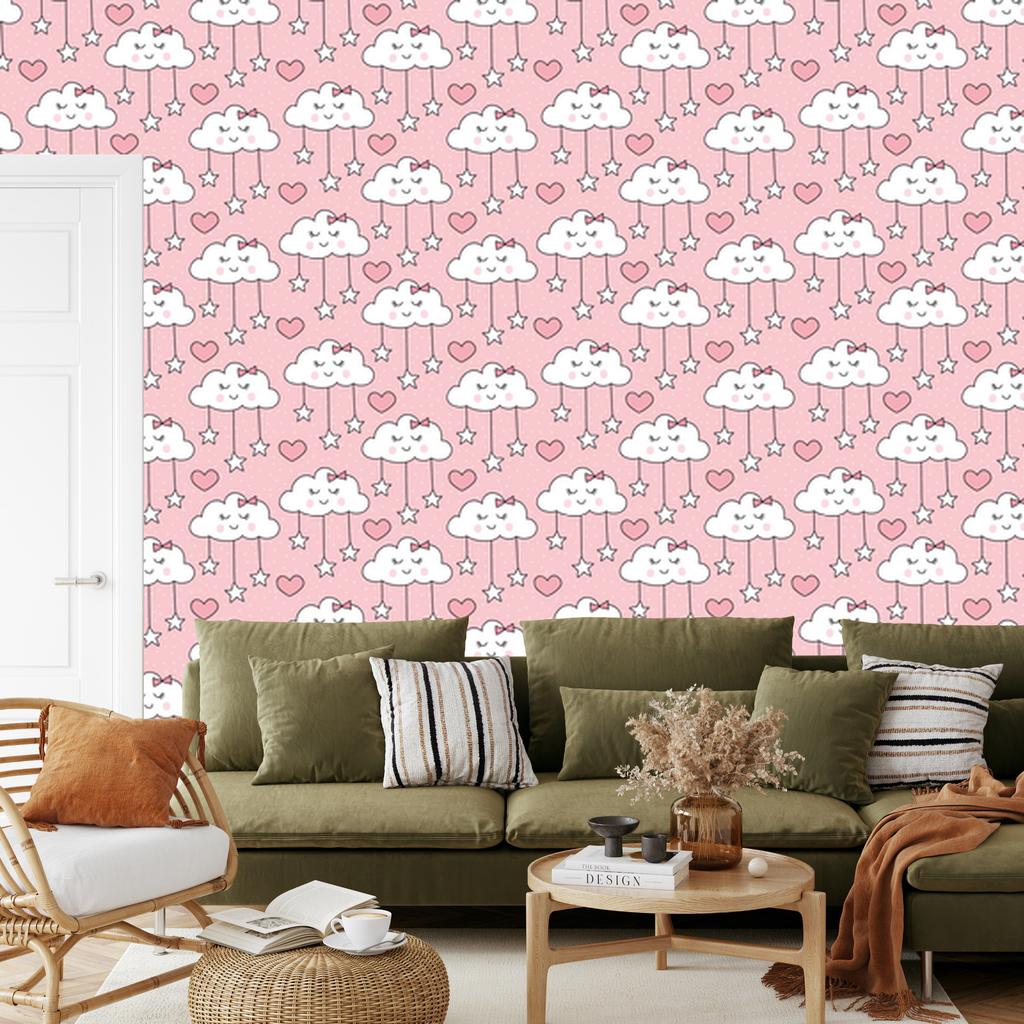 Sleeping Clouds, Hearts and Stars Wallpaper for Living Room and Bedroom 50x1000