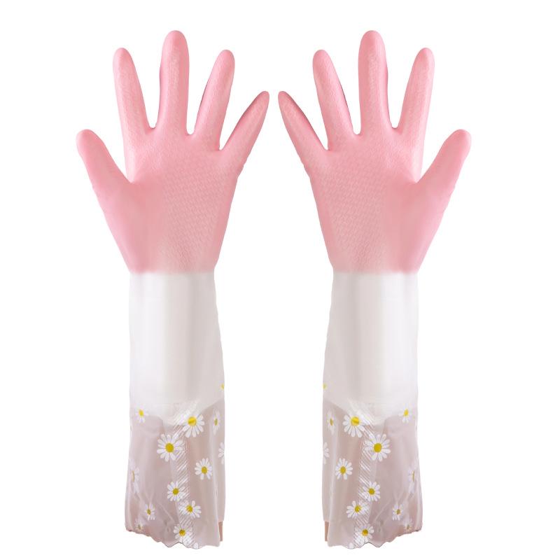 

Thickened, Lined PVC Color Block Household Gloves for Dishwashing, Laundry, and Cleaning