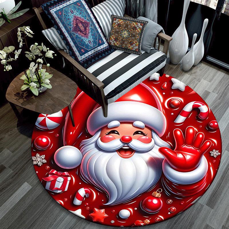 1pc Soft, Absorbent & Non Slip Happy Santa Claus Round Rug Soft Circle Rug for Living Room & Bedroom Decor, Chair Mats, and Unforgettable Ho