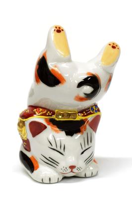 Kutani Ware Handstand Beckoning Cat Calico N-025F
