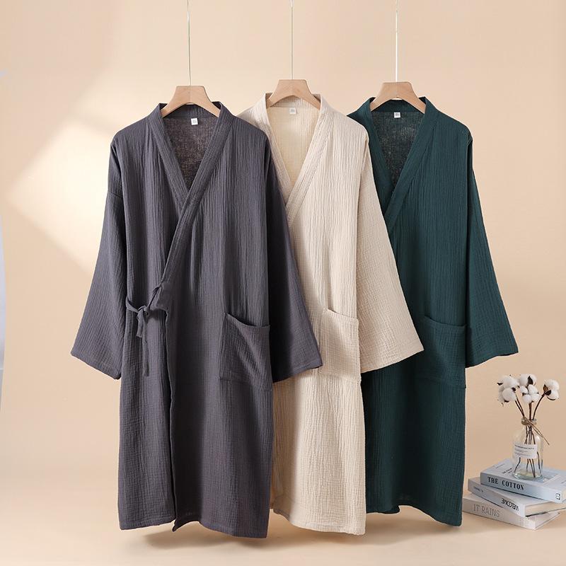 2026 Japanese New Spring/Summer Couple Kimono Robe 100% Cotton Crepe Cloth and Women's Bathrobe Thin Home Sleeping Robe