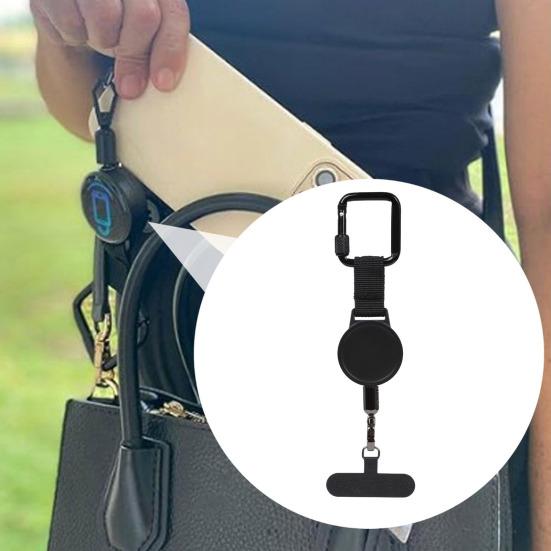 Zatahovací poutko na telefon s klipem na opasek 60cm ocelové lanko klip na telefon proti krádeži a pro hands-free použití univerzální venkovní dobrodružné příslušenství pro telefon