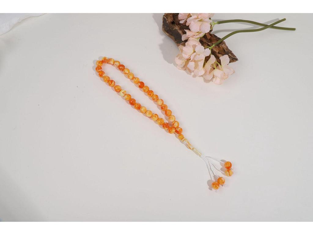 Hui Muslimischer 33-Perlen Kristall Tasbih: Handgefertigtes Rosenkranzarmband aus Bernsteinimitat