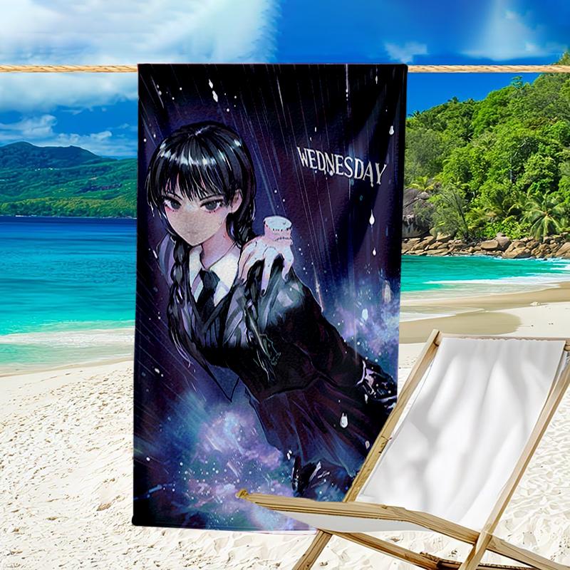 proof beach towel with a Wednesday Addams4 pattern - soft,absorbent,quick-drying,machine washable - perfect for swimming,camping,bathing