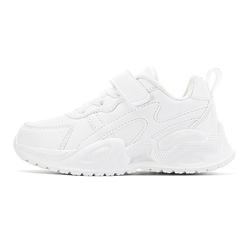 Kids' White Sports Shoes - Waterproof Leather Surface, Unisex Casual Running Sneakers