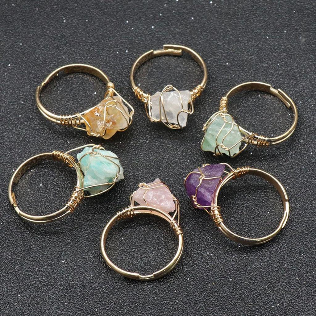 1 stk Åpningsringer, Naturstein Kvarts Citrin Fluoritt Ametyst Edelstensring, Justerbare Ringer for Kvinner Menn Smykkekunst Håndverk Gaver
