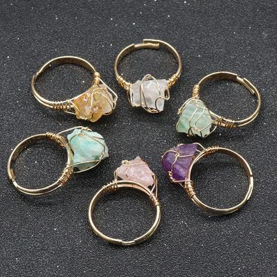 1 Stück Offene Ringe, Naturstein Quarz Citrin Fluorit Amethyst Edelstein Ring, Verstellbare Ringe für Damen Herren Schmuck Bastelgeschenke CLE