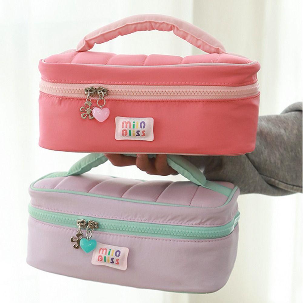 Small Fresh Macaron Cosmetic Bag Portable Large Capacity Travel Cosmetic Handbag Girl Series Storage Handbag Contrast Color