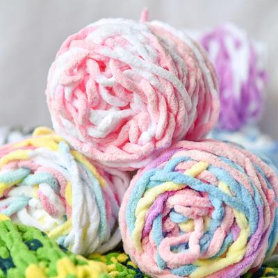 1Ball Rainbow Color Thick Knitting Yarn 7mm DIY Hand-Knit Crochet Thread for Winter Sweater Hat Gloves Warm Winter Craft Project