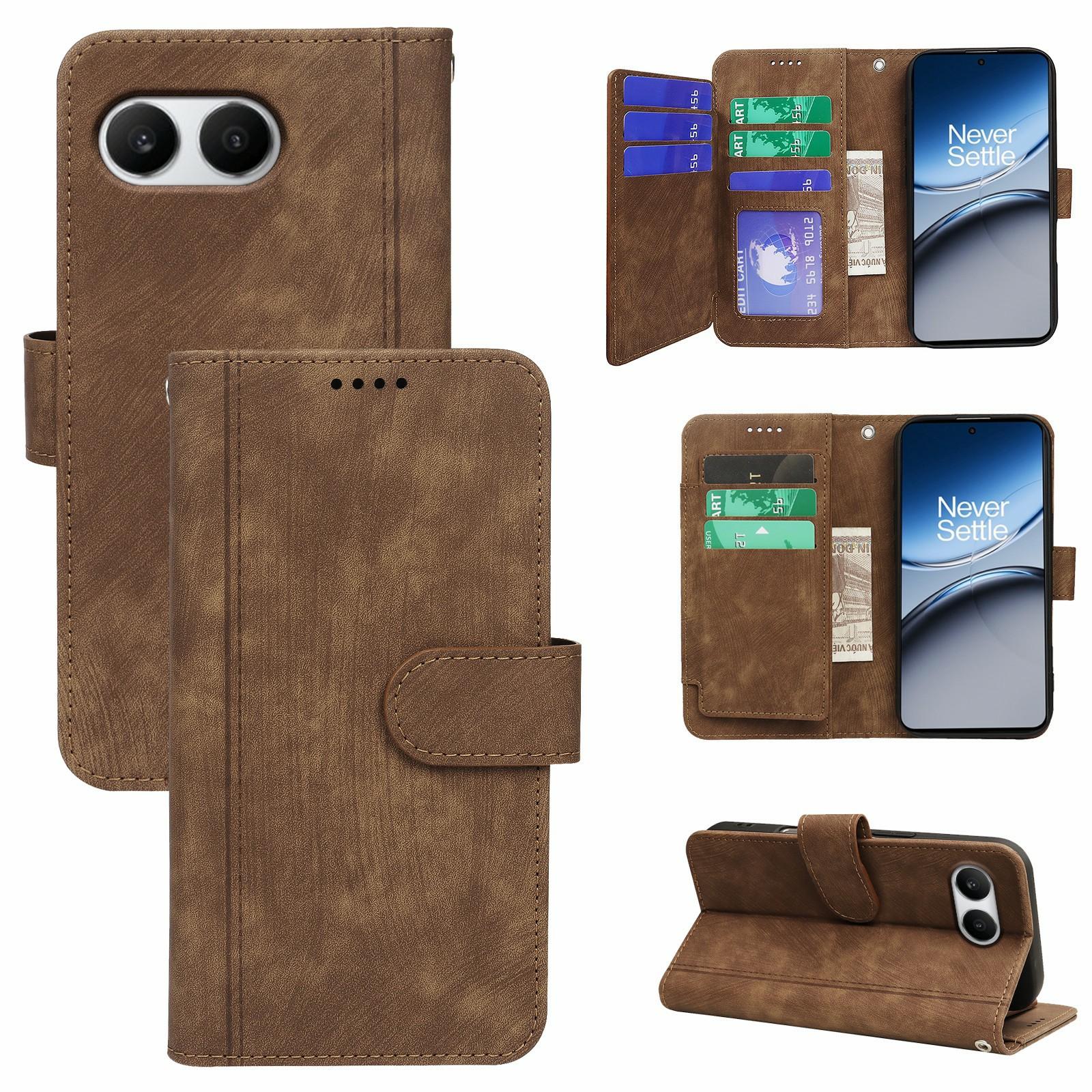 

Кожаный чехол для OnePlus Nord 4 с узором в виде линий, чехол-кошелек для телефона с 9 отделениями для карт Brown