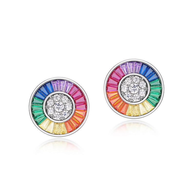 

Rainbow Zircon Earrings: S925 Silver, Multi-Colored Gemstones, Fashionable European & American Style, Luxurious and Chic Studs 925 Silver