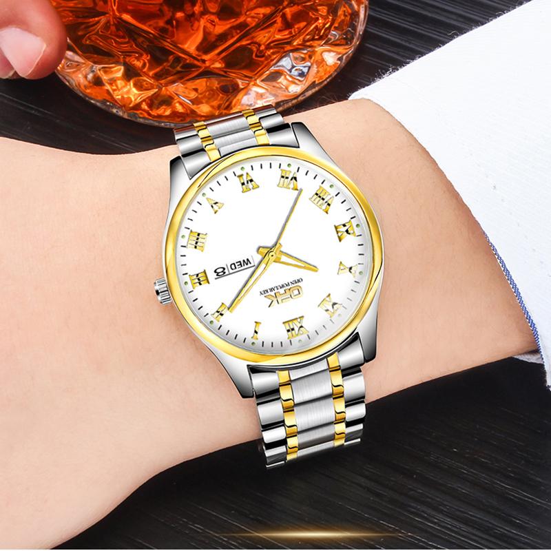 OPK Brand Watch Steel Band Dual Calendar Luminous MEN'S Quartz Watch 8121