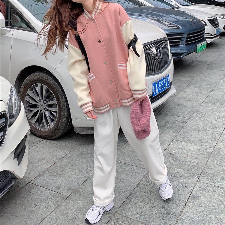 Korean Style Women's Color Block Baseball Jacket - Spring/Autumn Harajuku Street Fashion