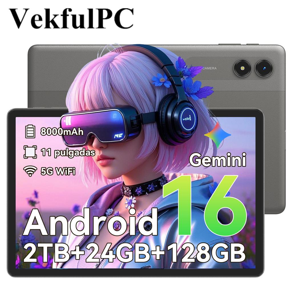 VekfulPC T50 Android 16 Gemini Ai 2.0 11 Inch Set Tablet  24GB RAM 128GB ROM (2TB TF) 90 Hz Display 8000mAh 5G WiFi