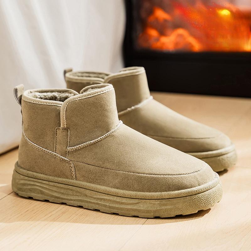 Men Fur Integrated Snow Boots Fleece Lined Cold Proof Warm Chunky Cotton Shoes