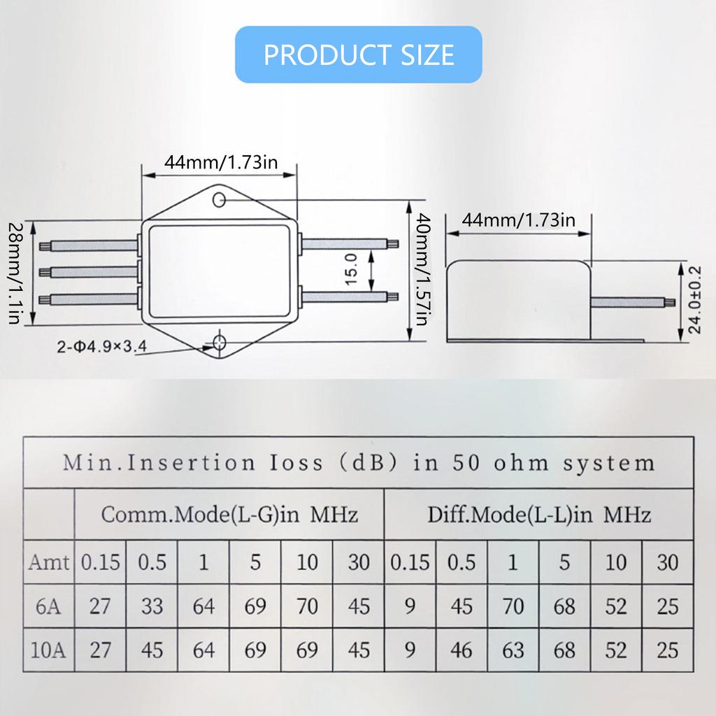 Filter Single Phase 250V Electromagnetic Interferences Suppressors for Continuous and Intermittent Pulse Disturbances