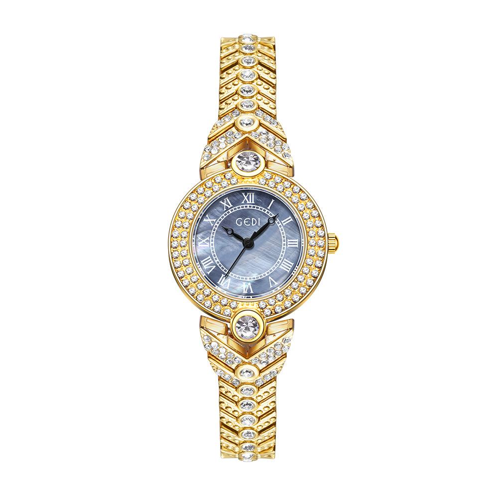 Light Luxury Medieval Full Diamond Women'S Watch Niche High-End Blue Fritillary Small Exquisite Gold Quartz Watch