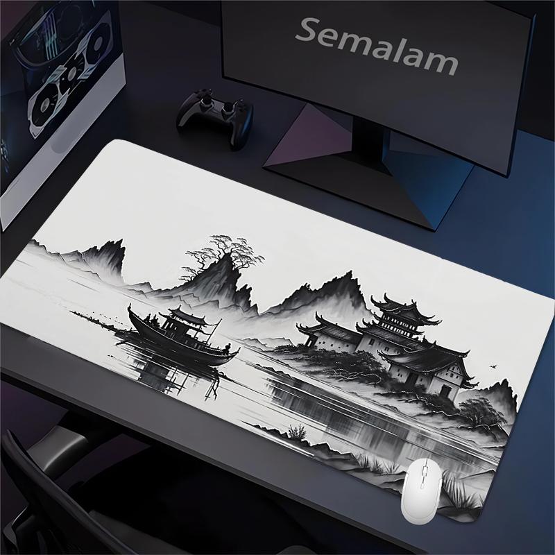 Rosa Sakura-Tinte Mauspads XXL Baumlandschaft Gaming Schreibtischmatte Rutschfeste Gummiunterseite Teppich Waschbare PC-Pads für Spiel Büro Spielmatte