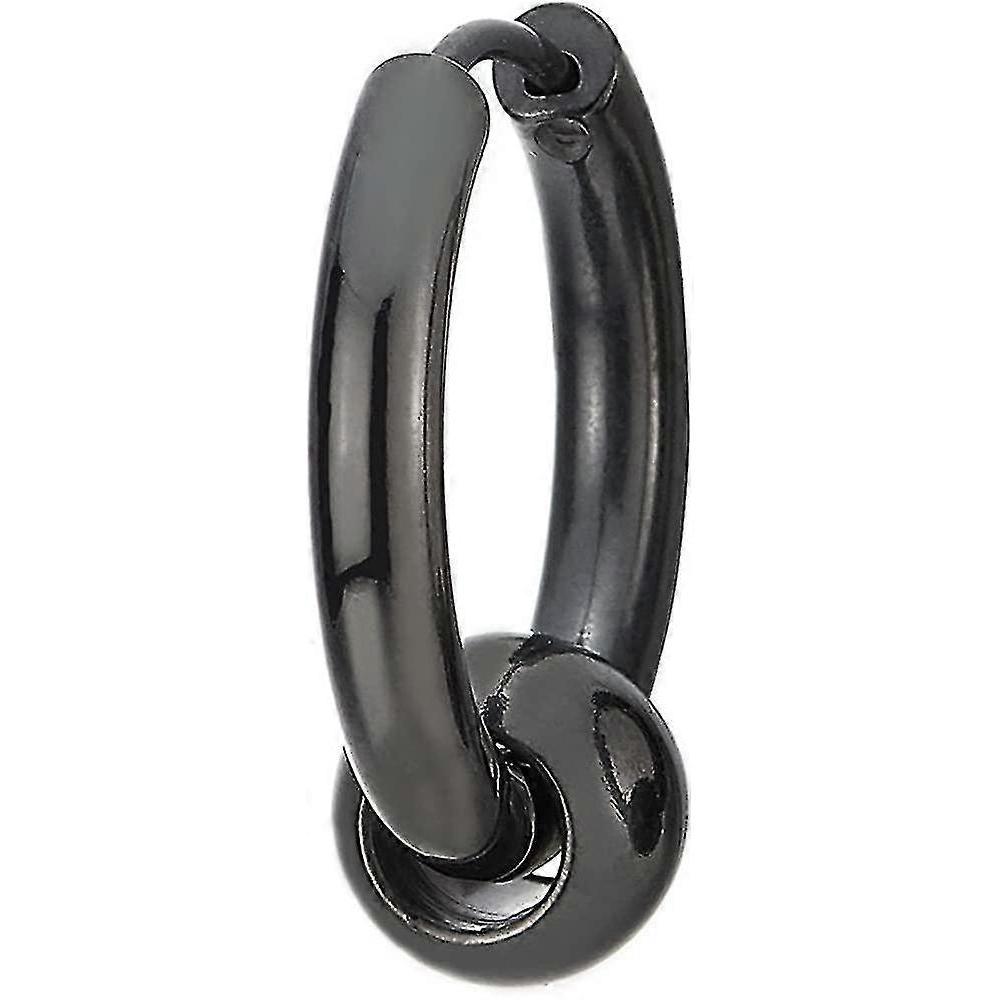Stainless Steel Black Circle Beads Huggie Hinged Hoop Earrings F