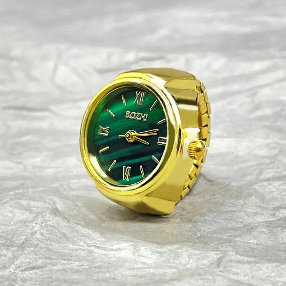 Punk Digital Quartz Finger Ring Watch, Green Dial Elastic Band Couple Ring Watch for Women Men by Kiss Jewelry