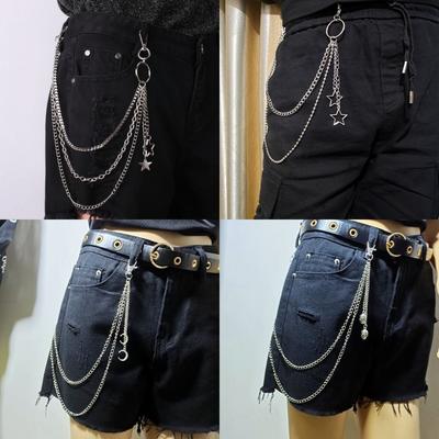 Fashion Punk Street Keychains Chain Moon Star Tassel Women Men Belt Chain Multilayer Hip Hop Biker Pants Chain Daily Wear
