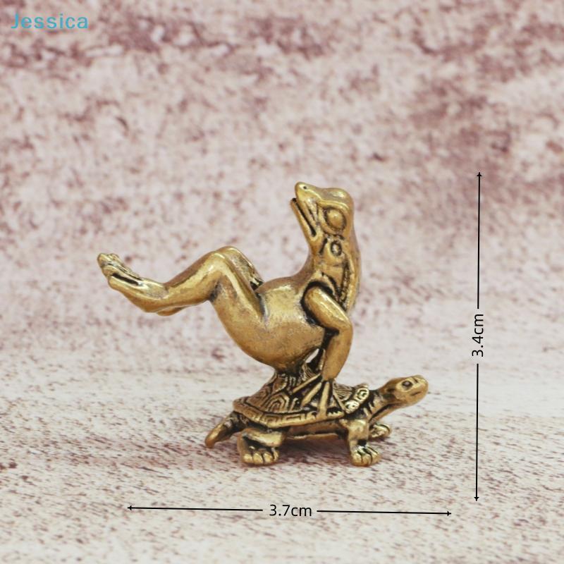 Brass Frog & Turtle Mini Figurine - Lucky Animal Sculpture Home Office Desk Decor, Cute Collectible Gift Ornament