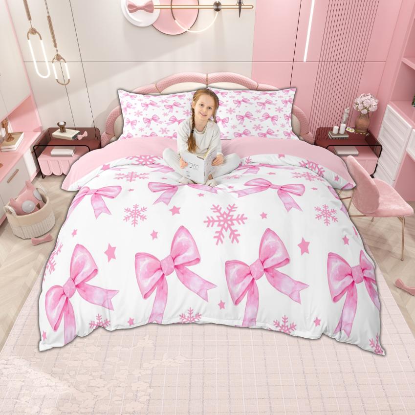 

Homewish Kawaii Bow Knot Duvet Cover Set For Princess Girls Ribbon Bedding Set Bow-Tie Quilt Cover Set Bedroom Decor EU Single(135*200cm)3pcs
