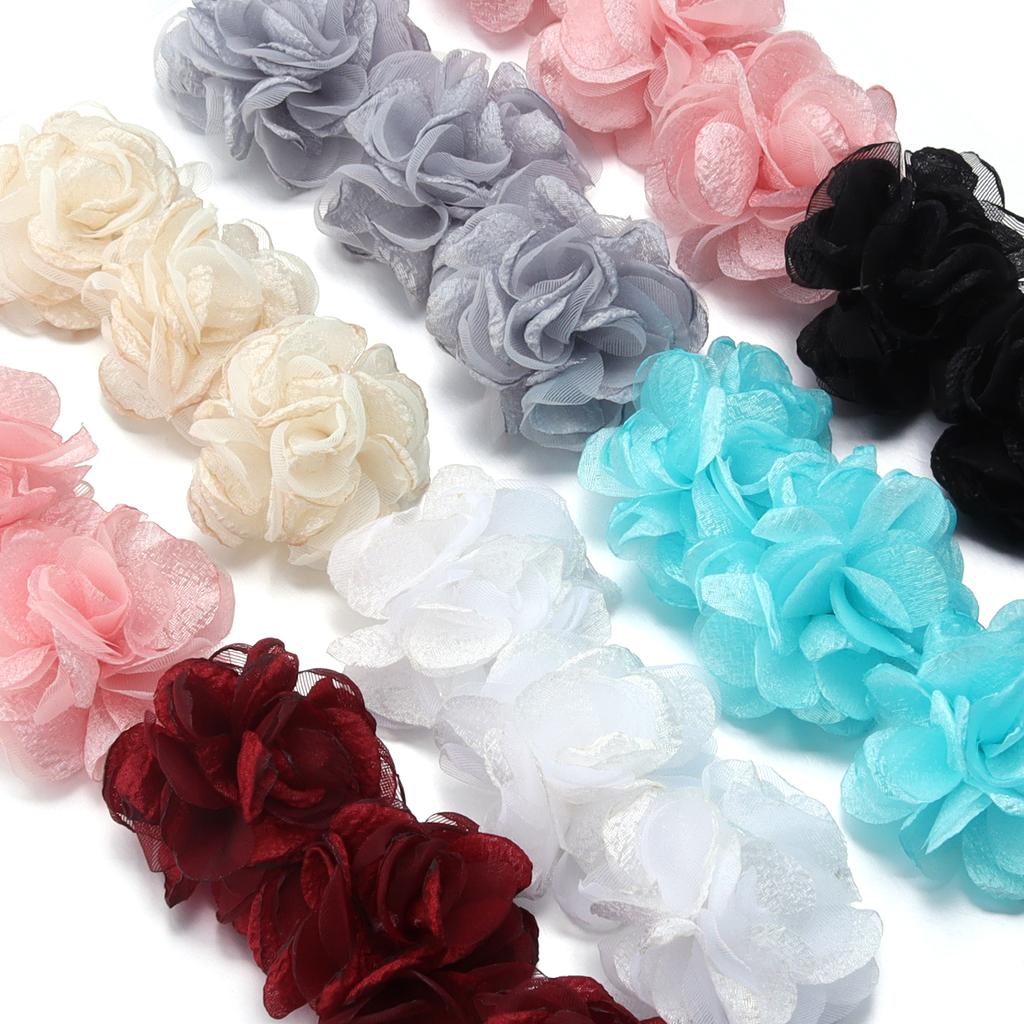 2pcs 5.5cm Chiffon Fabric Flowers Colorful Burnt Edge Artificial Flowers For Wedding Party DIY Handmade Clothing Headwear Decor